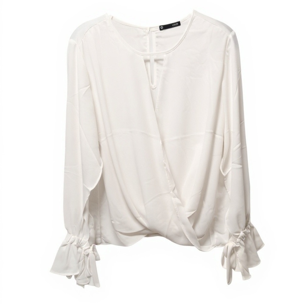 NWT Krisa Revolve Chic White Women's Blouse with Tie Cuffs